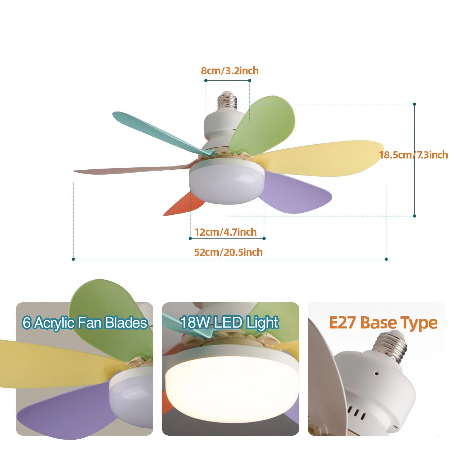 Ventilador de Teto Inteligente 20,5 polegadas 40 W com controle remoto e luz em LED