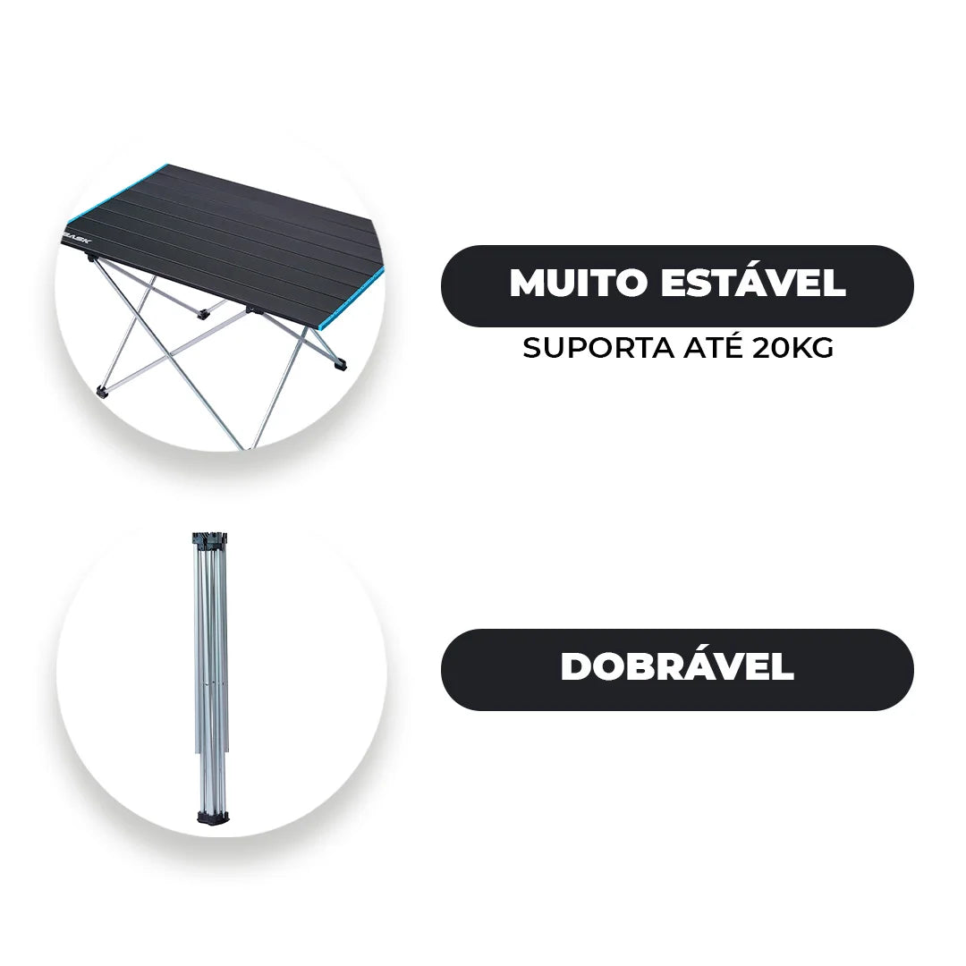 Mesa em Alumínio Dobrável e Portátil