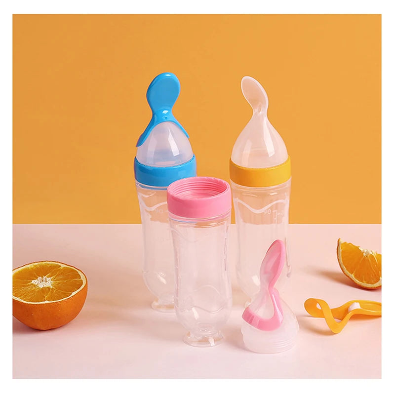 Squeezing Feeding Bottle Silicone Newborn Baby Training Rice Cereal  Food Spoon Supplement Feeder Safe Useful Tableware For Kids