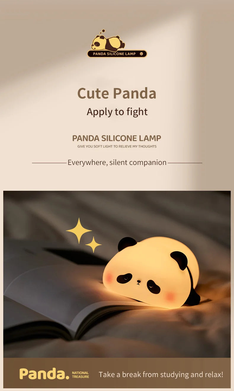 Novo Abajur Mini Panda Com 3 Níveis de Luminosidade