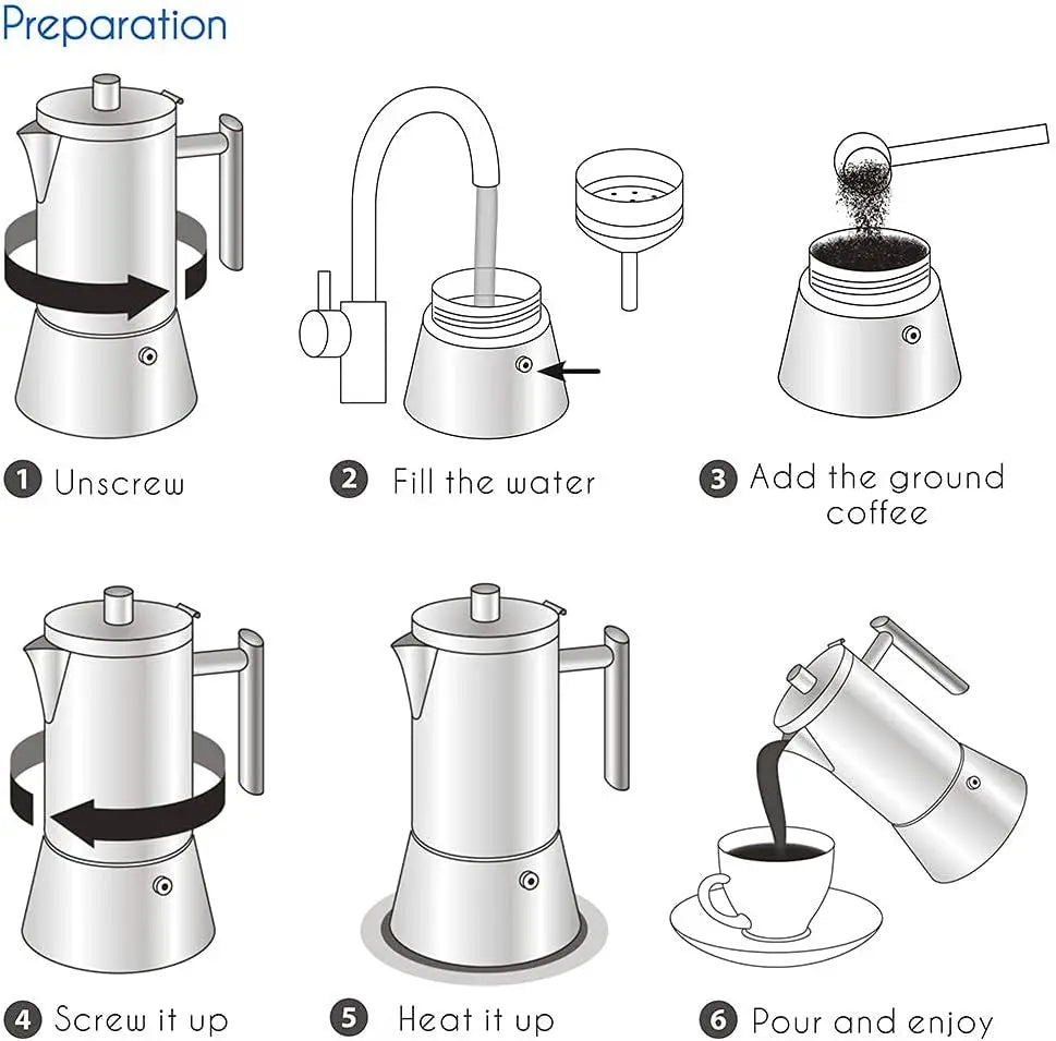 Cafeteira Italiana Easyworkz Diego Espresso Maker em Aço Inoxidável