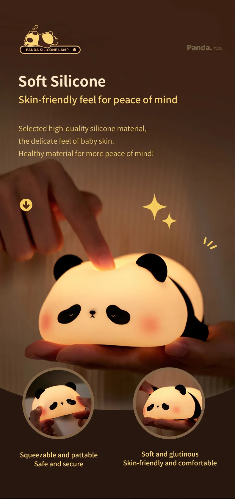 Novo Abajur Mini Panda Com 3 Níveis de Luminosidade