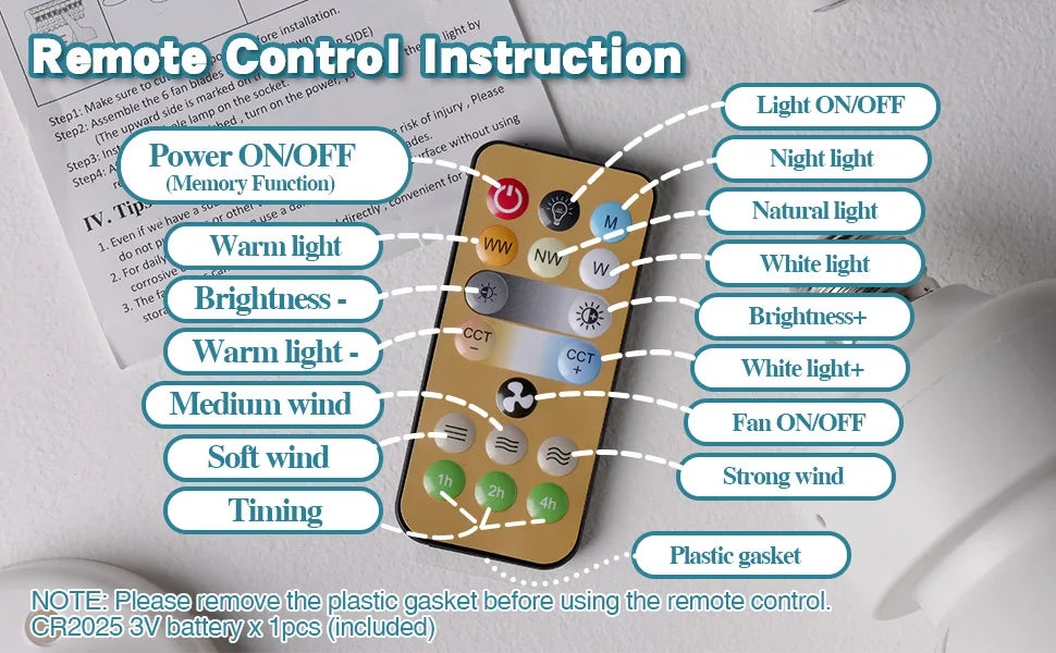 Ventilador de Teto Inteligente 20,5 polegadas 40 W com controle remoto e luz em LED