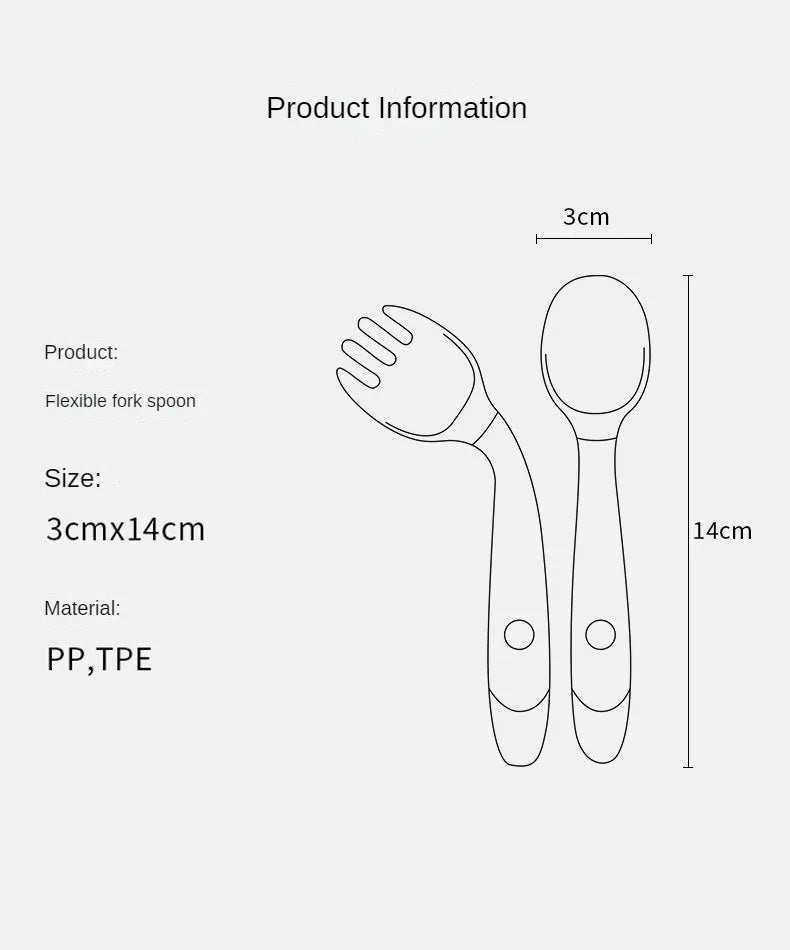 Conjunto de Garfo e Colher para Bebês e Crianças Macio e Dobrável em Silicone