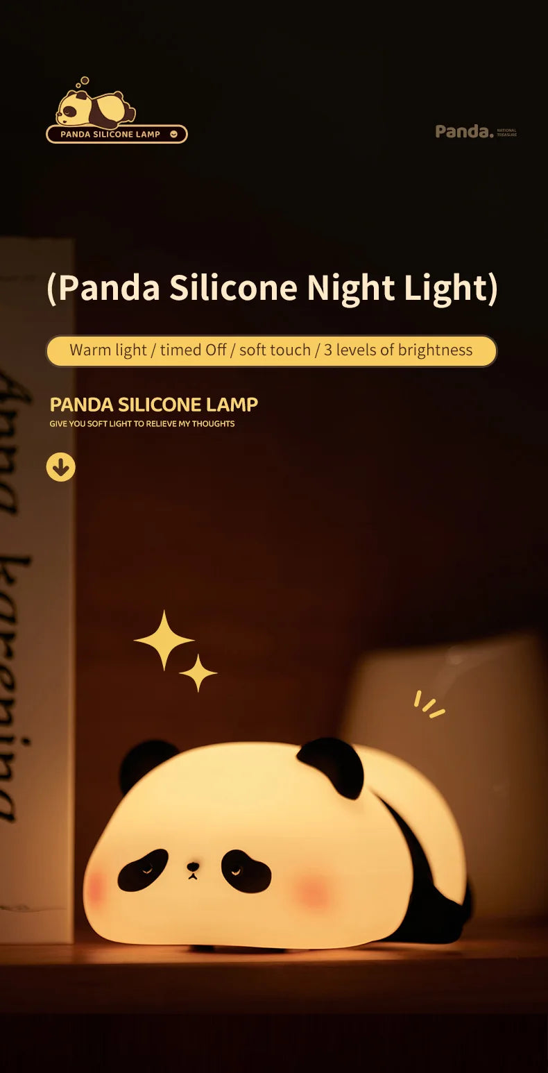 Novo Abajur Mini Panda Com 3 Níveis de Luminosidade