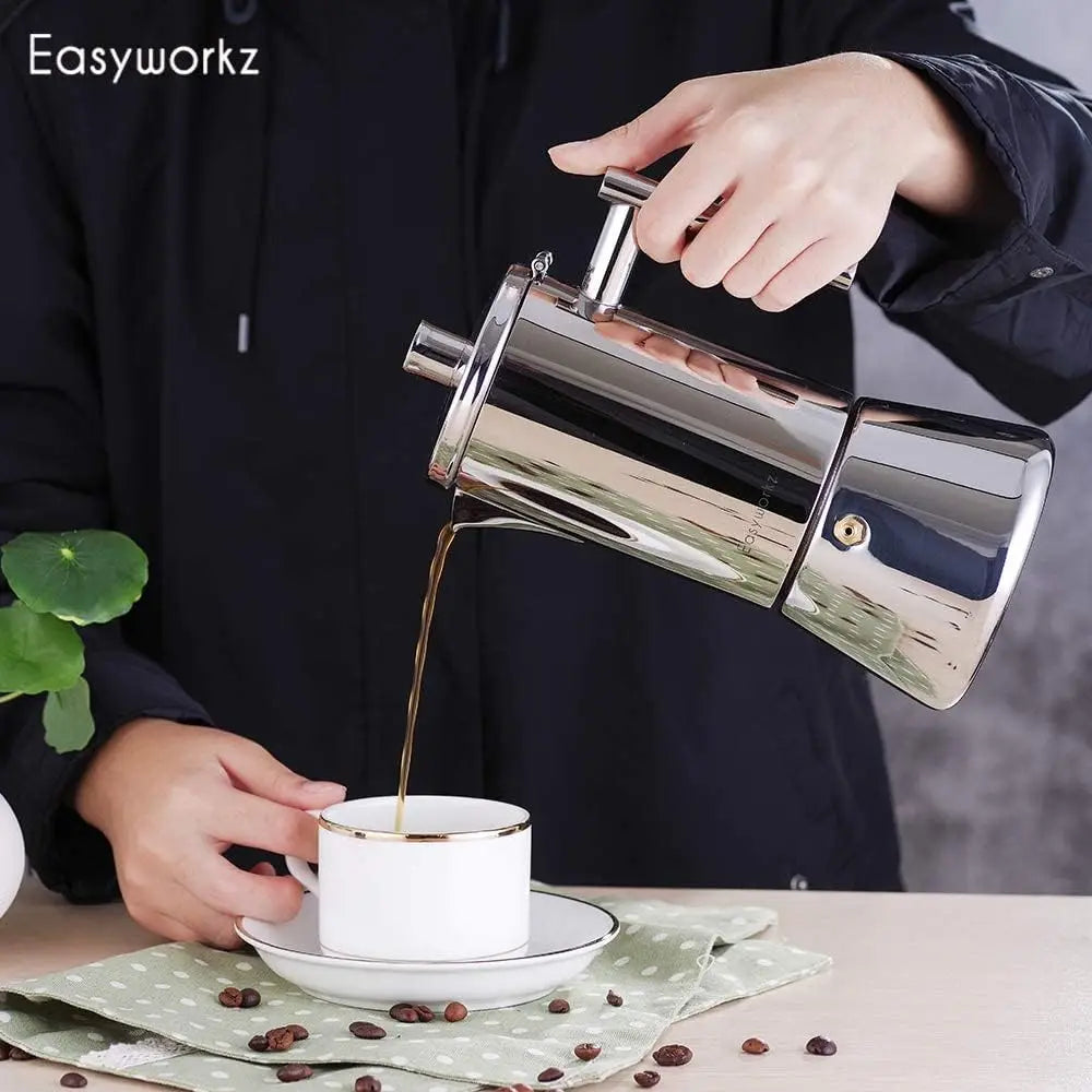 Cafeteira Italiana Easyworkz Diego Espresso Maker em Aço Inoxidável